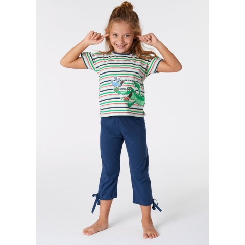 Woody pyjama meisjes/dames - multicolor gestreept - krokodil - 221-1-BSK-S/910 - maat 164