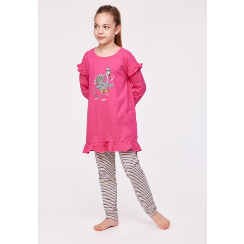 Woody pyjama meisjes/dames - fuchsia - kalkoen - 232-10-TUL-S/388 - maat 164