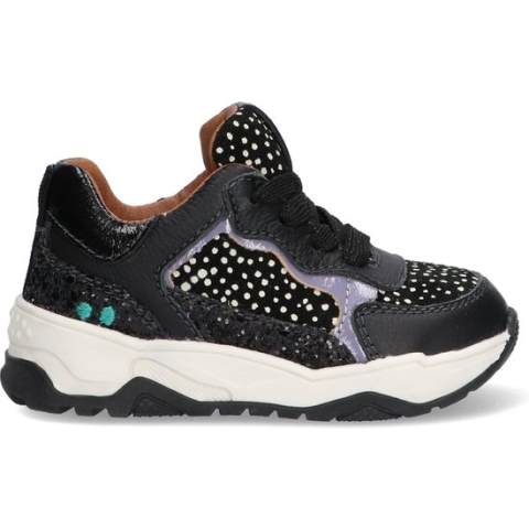 Bunnies JR 222772-589 Meisjes Lage Sneakers - Zwart - Leer - Veters
