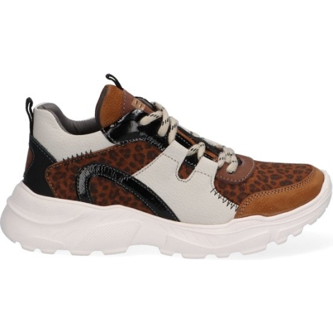 Braqeez 421792-513 Meisjes Lage Sneakers - Bruin/Print - Leer - Veters