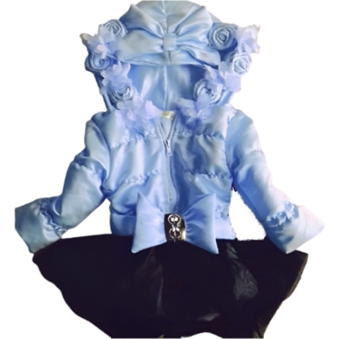 Maat 158 Zomerjas Blauw voor baby en kind Jas met Tulle zwart en bloemetjes kinderjas babyblauw