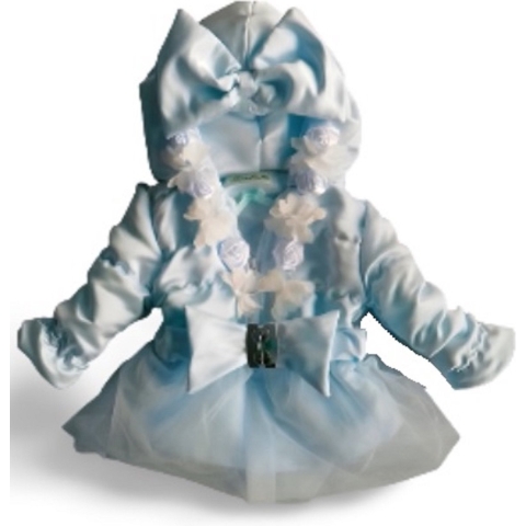 Maat 134 Zomerjas Blauw voor baby en kind Jas kinderjas met tule rok bloem babyblauw strik met riem ceintuur