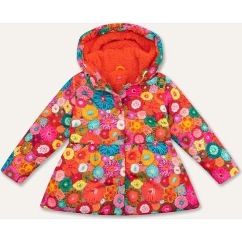 Crochet coat 17 AOP Fluffy flowers Orange: 140/10yr