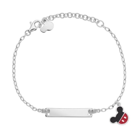 Disney 4-DIS009 Zilveren Armband Mickey Mouse - Mickey Armbandje - Disney Sieraden - 14+3cm Lengte - Ankerschakel - 1,7mm - Plaatje 21x4,6mm - Mickey 8x10mm - 925 - Zilver