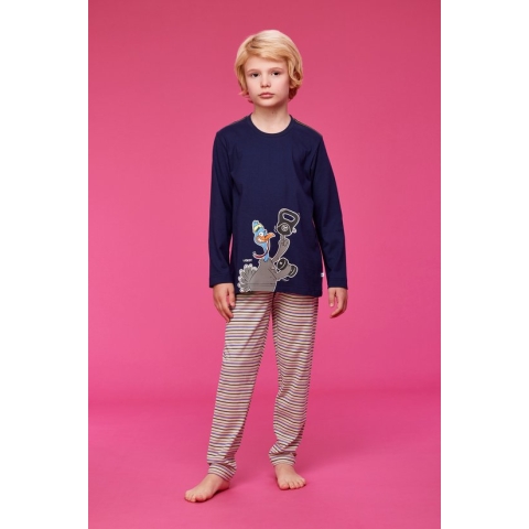 Woody pyjama jongens/heren - donkerblauw - kalkoen - 232-10-PLU-S/839 - maat 164