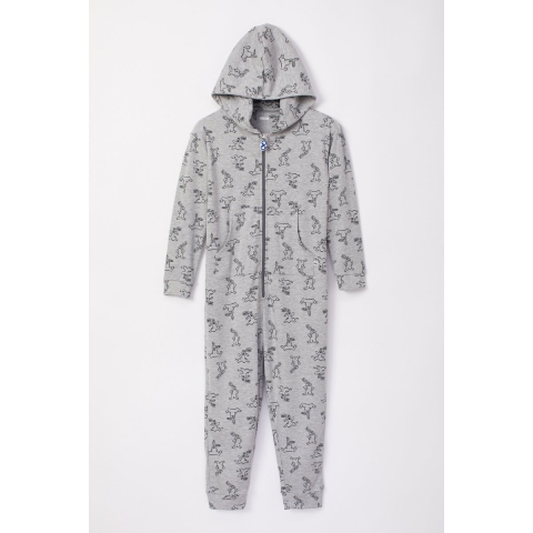 Woody onesie unisex - grijs - haas all-over print - 232-10-ONE-Q/932 - maat 128