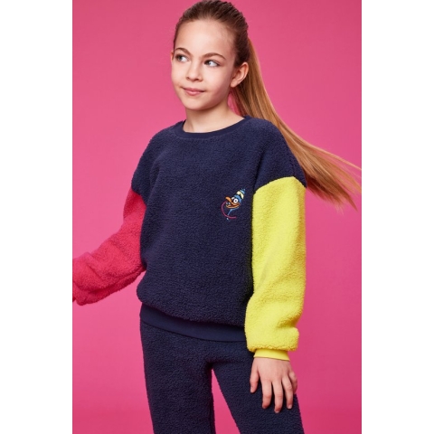 Woody pyjama meisjes - donkerblauw - kalkoen - 232-10-PYM-M/826 - maat 152