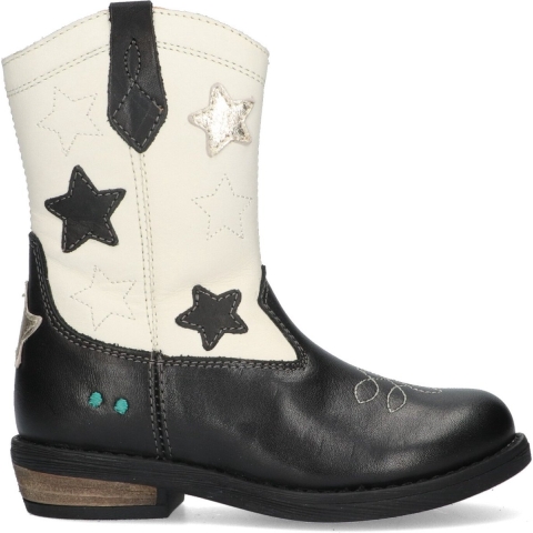 Bunnies JR 223826-589 Meisjes Cowboy Boots - Zwart/Wit - Leer - Ritssluiting