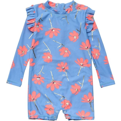 Snapper Rock - UV Zwempak voor baby's - Lange mouw - Beach Bloom - Blauw/Roze - maat 1 (69-75cm)