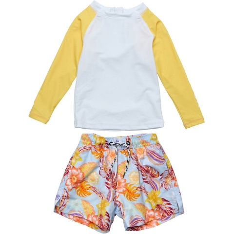 Snapper Rock - UV Zwemset voor baby's - Lange mouw - Boho Tropical - Wit/Geel - maat 12-18 (76-83cm)