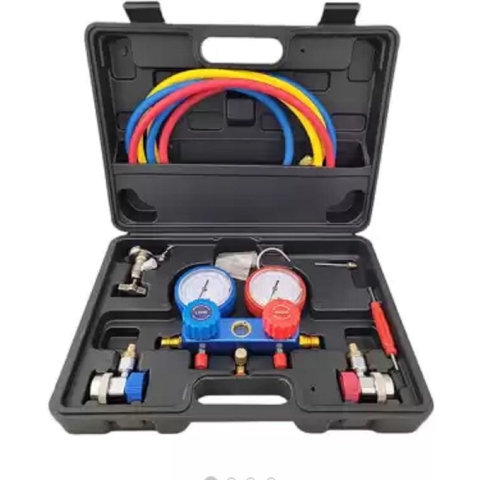 Airco diagnose set R410A, R12, R22, R134a met manometer voor het vullen en aftappen van airco apparaten incl. adapters en nippels-Weber TOOLS