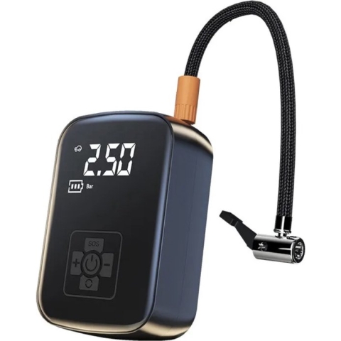 Elektrische fietspomp, luchtpomp, mini-compressor, Easy Pump, draagbare luchtcompressor, 2,0 Ah, 14,8 Wh accu, autostop, 150 psi, 10,3 bar, led, oplaadbaar via USB-C