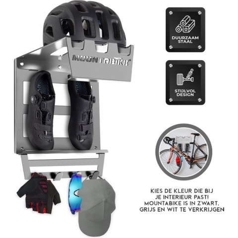 Mountabike WAVE Fiets Ophangsysteem - Extra zwaar - Fiets muurbeugel - Fiets ophangbeugel - Inclusief haken voor fiets accessoires - Antraciet