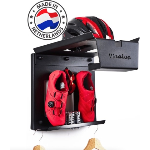 Vizalux® Fiets Ophangsysteem - "Muurbeugel fiets"-geschikt tot 30kg - Ophangbeugel - Muurbeugel - Ruimte voor Fiets Accessoires - Kledingophanghaak-Zwart metaal