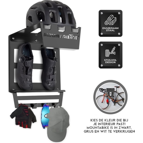 Mountabike WAVE Fiets Ophangsysteem - Extra zwaar - Fiets muurbeugel - Fiets ophangbeugel - Inclusief haken voor fiets accessoires - Zwart