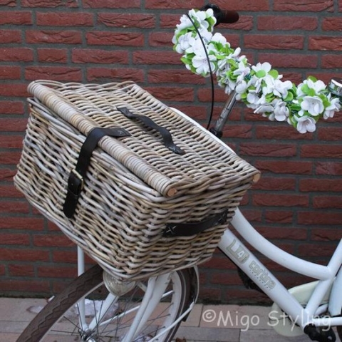Fietsmand - Met deksel - Bakkersmand - 42x33xH23 - Riet-Rotan