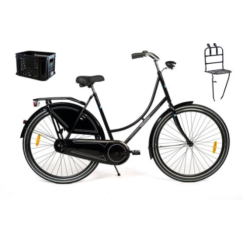 Wheelerz.nl Omafiets 28 Zwart met REK en KRAT - rijklaar geleverd