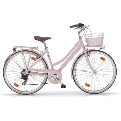 Meisjes fiets Mbm Boulevard stads hybride roze 28 inch, 6 versnellingen