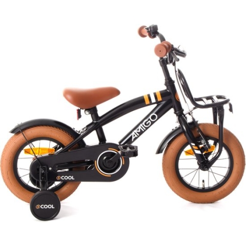 AMIGO 2Cool Kinderfiets - 12 Inch Jongensfiets - met Zijwieltjes - Terugtraprem - Zwart