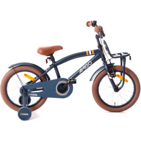 AMIGO 2Cool Kinderfiets - 16 Inch Jongensfiets - met Zijwieltjes - Terugtraprem - Blauw