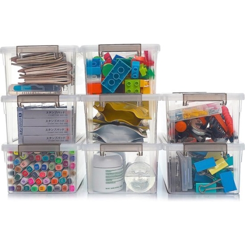 8 Sets Small Storage Box with Lid Plastic Stackable Storage Containers with Handles, 23 x 17 x 10.5 cm