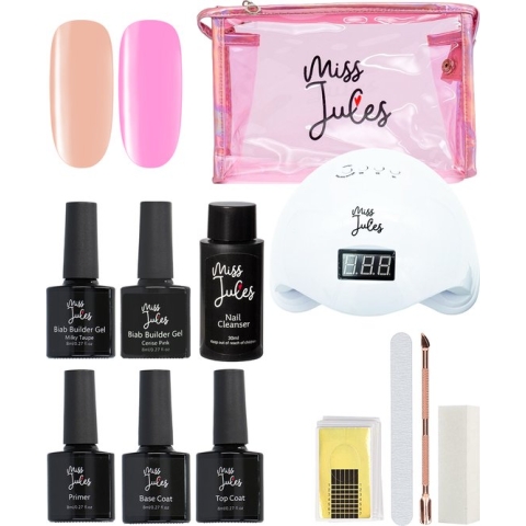 Miss Jules® BIAB Starter Pakket – Builder in a Bottle – BIAB Nagel Builder Gel – BIAB Nagellak Starterset - Inclusief 48W UV/LED Lamp, Nail Cleanser & Instructievideo (NL)