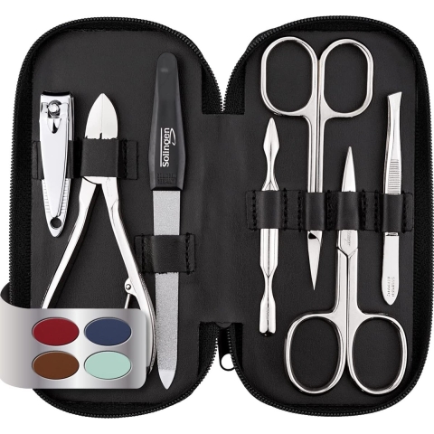 Manicure set heren en dames, 7-delige set met nageltang, voor hand- en voetverzorging, echt leren etui, handig en zacht