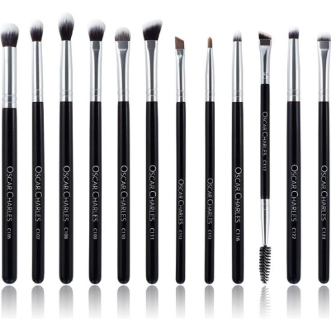 make-upkwastenset, 12 make-upkwasten, inclusief luxe make-uptas, zilver