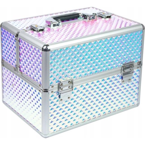 Beautycase - Nagel koffer - Make Up koffer XL Formaat - Hologram Unicorn Rainbow Design Paars /Roze 1 - dit model is zeer geschikt om een UV of LED lamp in mee te nemen - Alleen bij ONS verkrijgbaar