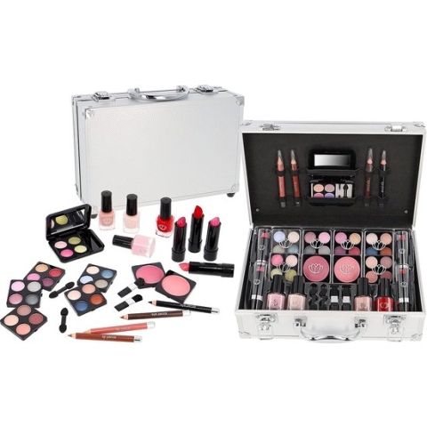 Make-Up - Organizer - Make-Up Koffer - 43 Delig - Incl Inhoud, Slot en Spiegel - Vegan - Zilver - Beauty Case