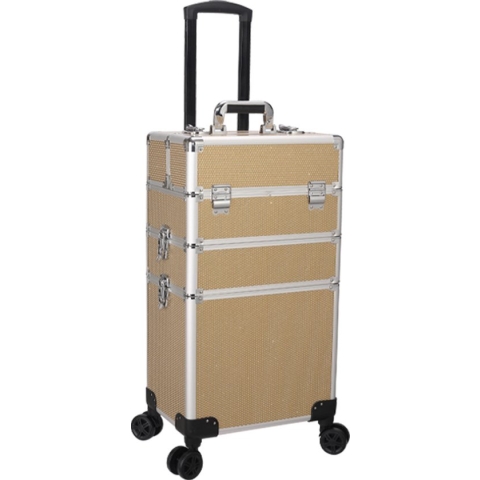 Beauty Koffer Goud met diamantjes | BeautyCase / BeautyKoffer / Trolley gemaakt van Aluminium - 8 wielen - Kapper Koffer - Tattoo Koffer - Nagel Koffer - Make-up Koffer - Beauty case / Beauty koffer