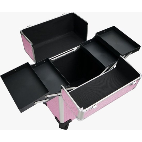 2 in 1 Beautykoffer - 2 Delig / Trolley - gemaakt van Aluminium - van binnen Bekleed met een hoge kwaliteit zwart fluweel - 8 wielen en riem - Kapper - Tattoo - Nagel - Visagie - Make-up - Cosmetica - Schmink