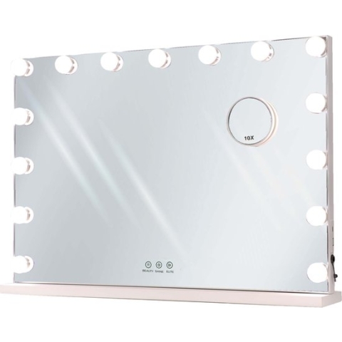 Beauty Shine Elite Grote Hollywood Vanity Spiegel met Verlichting - Visagie - Tafelblad Wandmontage 58*46CM USB-C en USB Oplaadpunt Vergrotingsspiegel 10x