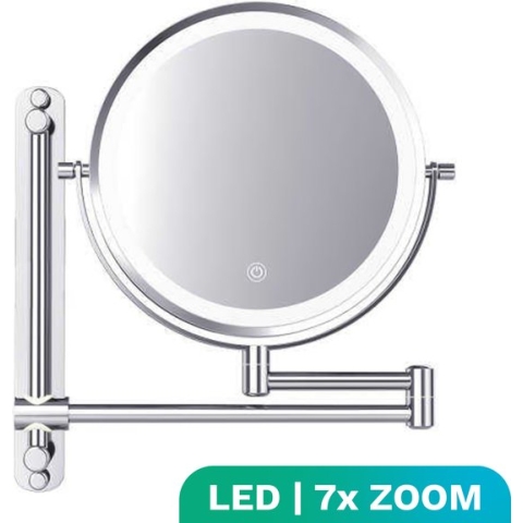 Make Up Spiegel met Led Verlichting - 7X Vergroting - Wandspiegel Rond - Scheerspiegel Wandmodel - Badkamer - Douche - Chroom