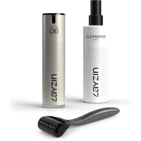 LAYZIN® Dermaroller Haargroei set - 1.2mm Professionele Dermaroller met 50 ml haargroei serum + 200 ml Cleansing Spray - Stimuleert Haargroei - Stopt Haaruitval - Versterkt aanwezige haren