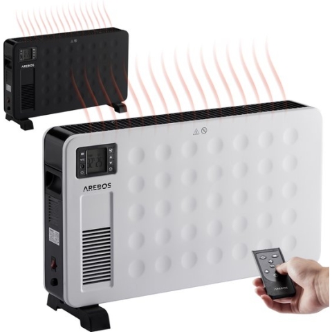 Arebos Convector 2300 W - elektrische kachel met 3 warmtestanden - convectorkachel - mobiele elektrische kachel energiebesparing - stille verwarming - mobiele elektrische ventilatorkachel - Wit