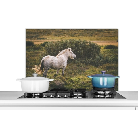 Spatscherm Keuken - Kookplaat Achterwand - Spatwand Fornuis - 90x60 cm - Paard - Wit - IJsland - Aluminium - Wanddecoratie - Muurbeschermer - Hittebestendig