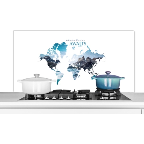 Spatscherm Keuken - Kookplaat Achterwand - Spatwand Fornuis - 120x60 cm - Wereldkaart - Spreuken - Natuur - Aluminium - Wanddecoratie - Muurbeschermer - Hittebestendig