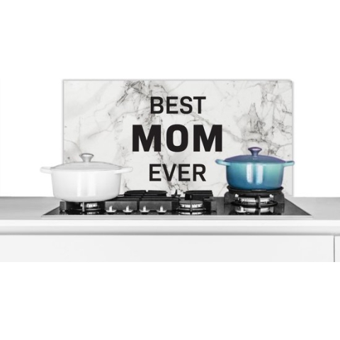 Spatscherm Keuken - Kookplaat Achterwand - Spatwand Fornuis - 80x40 cm - Quotes - Mama - Best mom ever - Spreuken - Aluminium - Wanddecoratie - Muurbeschermer - Hittebestendig