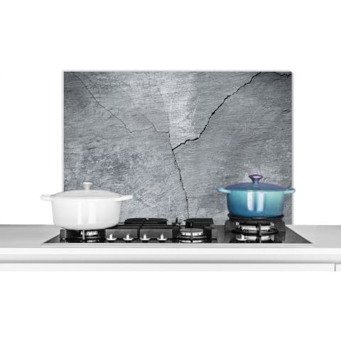 Spatscherm Keuken - Kookplaat Achterwand - Spatwand Fornuis - 90x60 cm - Beton - Grijs - Scheur - Aluminium - Wanddecoratie - Muurbeschermer - Hittebestendig