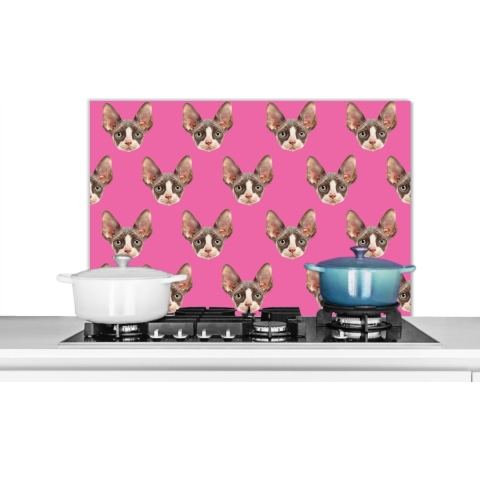 Spatscherm Keuken - Kookplaat Achterwand - Spatwand Fornuis - 80x55 cm - Huisdier - Roze - Patroon - Aluminium - Wanddecoratie - Muurbeschermer - Hittebestendig