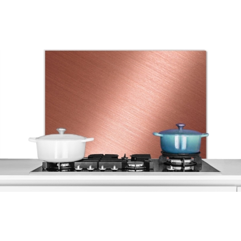Spatscherm Keuken - Kookplaat Achterwand - Spatwand Fornuis - 80x55 cm - Glanzende koperen achtergrond - Aluminium - Wanddecoratie - Muurbeschermer - Hittebestendig