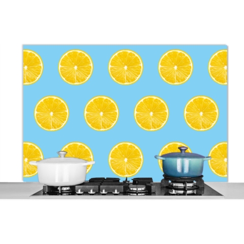Spatscherm Keuken - Kookplaat Achterwand - Spatwand Fornuis - 120x80 cm - Citroen - Kleuren - Patroon - Aluminium - Wanddecoratie - Muurbeschermer - Hittebestendig