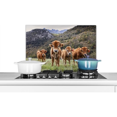 Spatscherm Keuken - Kookplaat Achterwand - Spatwand Fornuis - 70x50 cm - Een groep kalveren - Aluminium - Wanddecoratie - Muurbeschermer - Hittebestendig