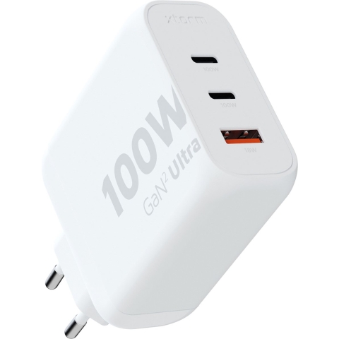 Xtorm GaN2-Ultra Thuislader - 100W - 3 poorten - Gerecycled ABS materiaal - USB-C & USB-A input - Geschikt voor smartphones, tablets en laptops - Wit