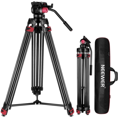 Neewer® - Videostatief van 79"/200 cHeavy Duty aluminium Camerastatief met 360° Vloeibare Sleepkop - QR Plaat - Geschikt voor DSLR Cameracamcorders - laadvermogen tot 17,6 lb / 8 kg