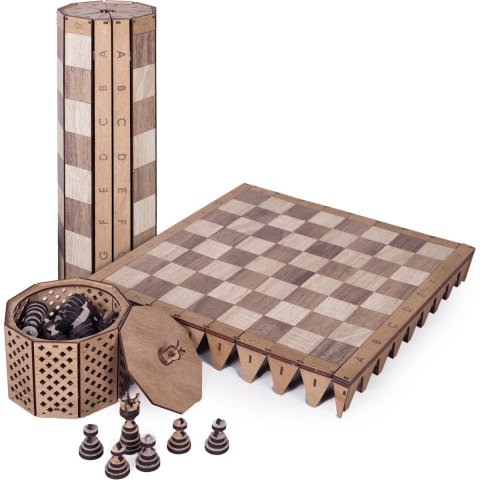 HappyWoods - Handgemaakt Plooibaar Schaakspel  - Houten Schaakbord met Schaak stukken - Schaakset - Schaakspellen – Schaakspel hout volwassenen – Schaakborden Kinderen  - 36 x 36cm