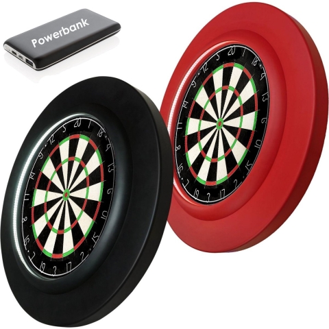 Darts Set PU LED Surround - Dartbord Verlichting - Plain Dartbord - inclusief Powerbank - Dartbord - Zwart