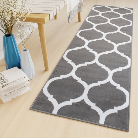 Tapiso Luxury Tapijtloper Grijs Oosters Gang Woonkamer Vloerkleed Maat- 120x150