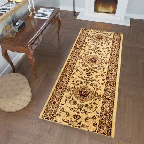 Tapiso Yesemek Tapijtloper Creme Klassiek Woonkamer Gang Vloerkleed Maat- 70x400